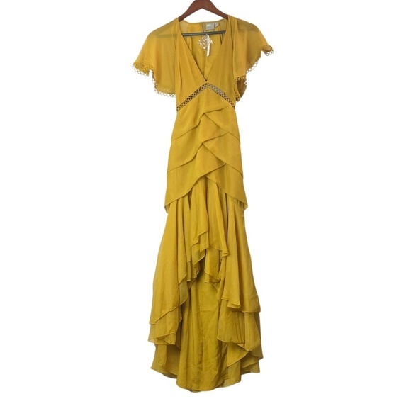 ASOS Midi High Low Dress with Lace Trim and Back Cut-Out in Mustard Size 2- NWT - Picture 3 of 8